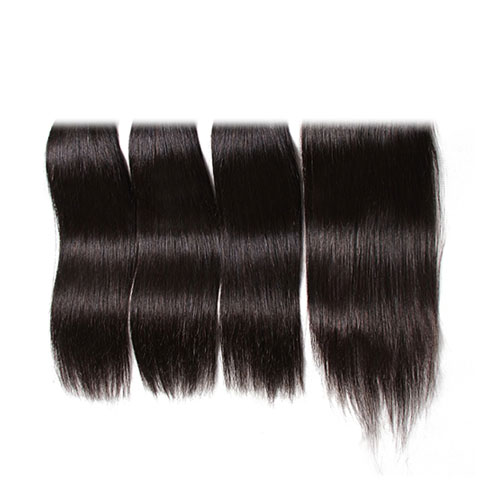 MaleisischeSteil Haar 3 Bundels Met Sluiting 100% Human haar Weave en 4x4 Vetersluiting Gratis Deel Remy 4 STKS